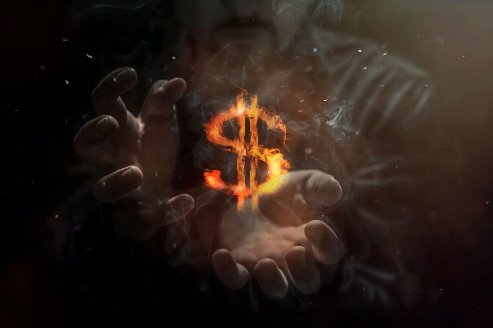 Money sign on fire